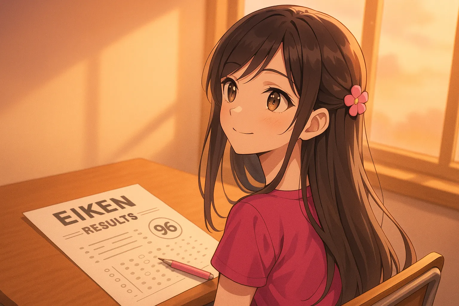 英検スコア表を見る学生