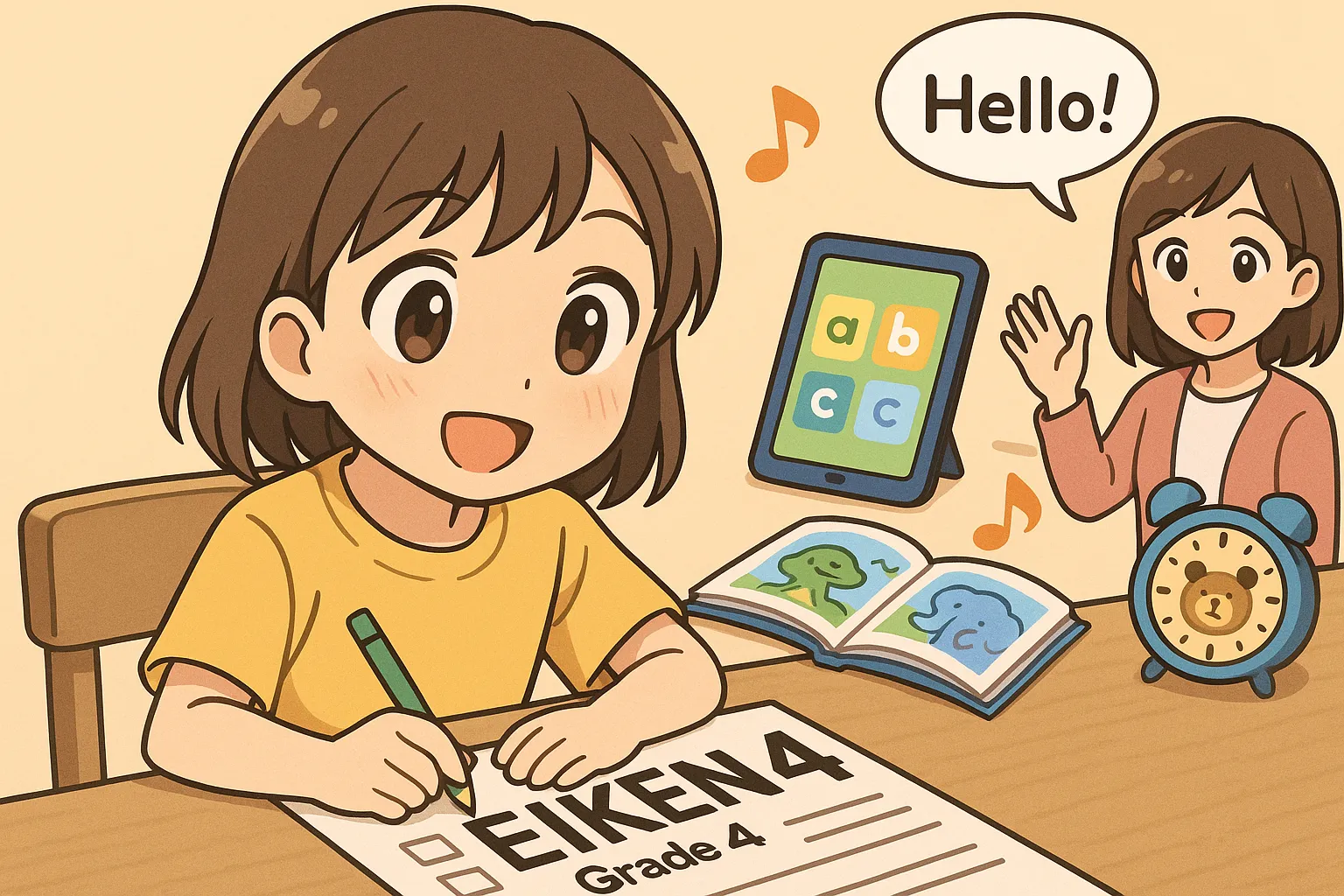 英検4級の勉強をする学生