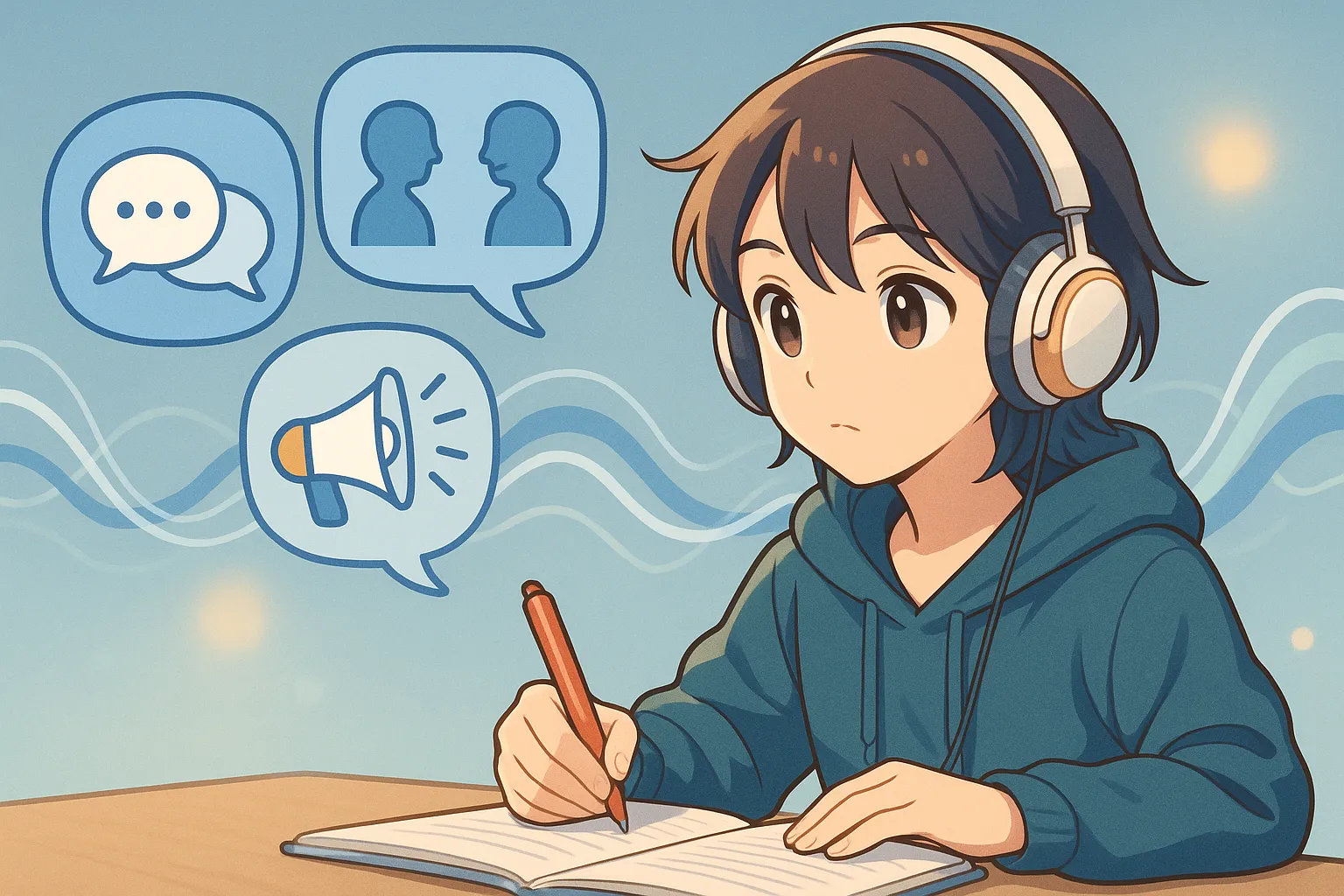 英検準2級リスニングの問題構成（第1部・第2部・第3部）のイメージ